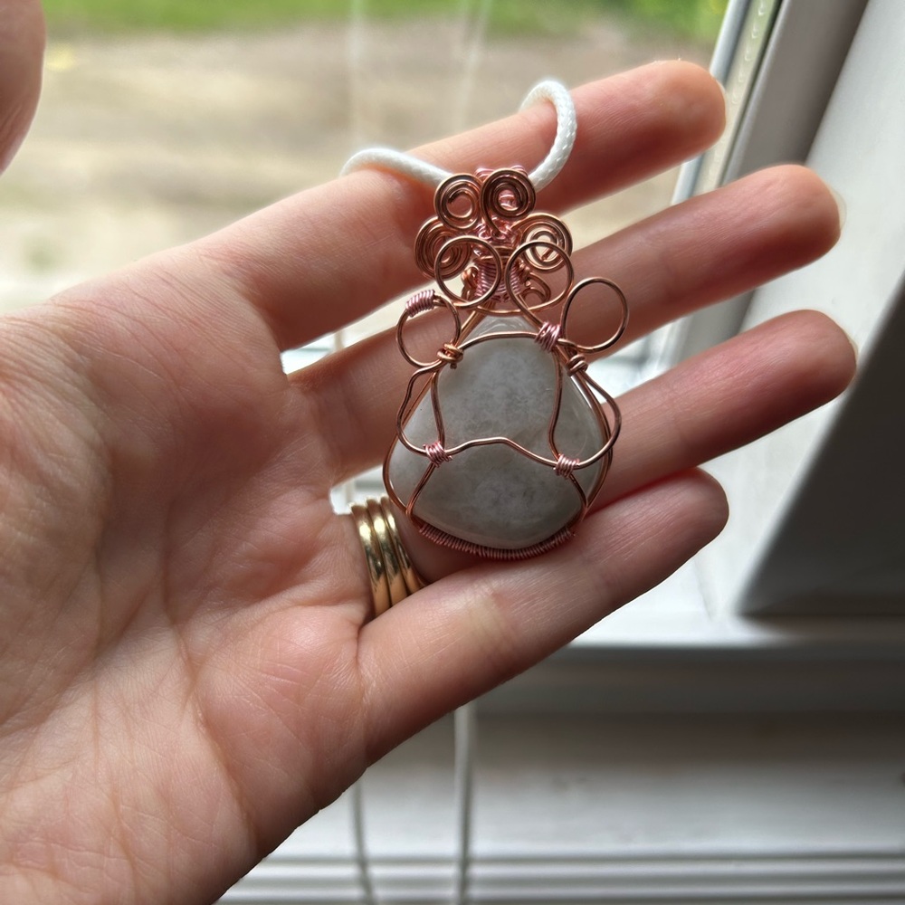 Artisan Memorial Rose Gold Copper Wire Wrapped 🌙 🐾 Pendant Necklace